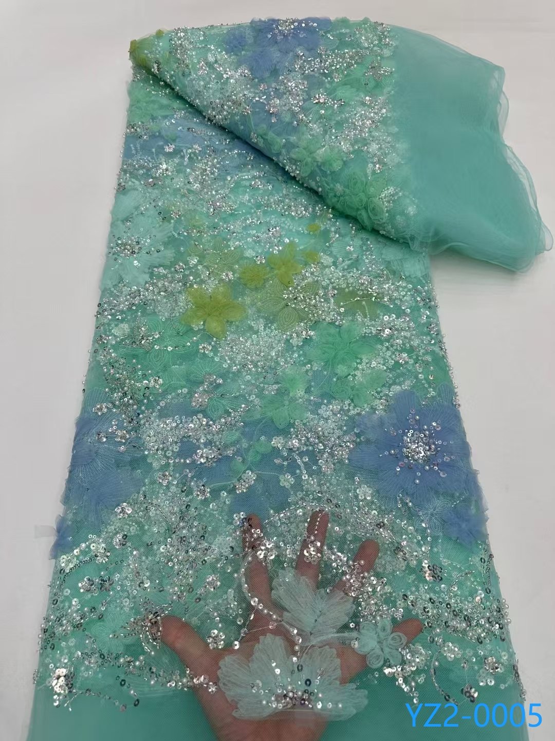 YZ Embroidery Luxury party supplies Colorful wedding lace High quality Sequins beads fabrics for evening dress Embroidery fabric