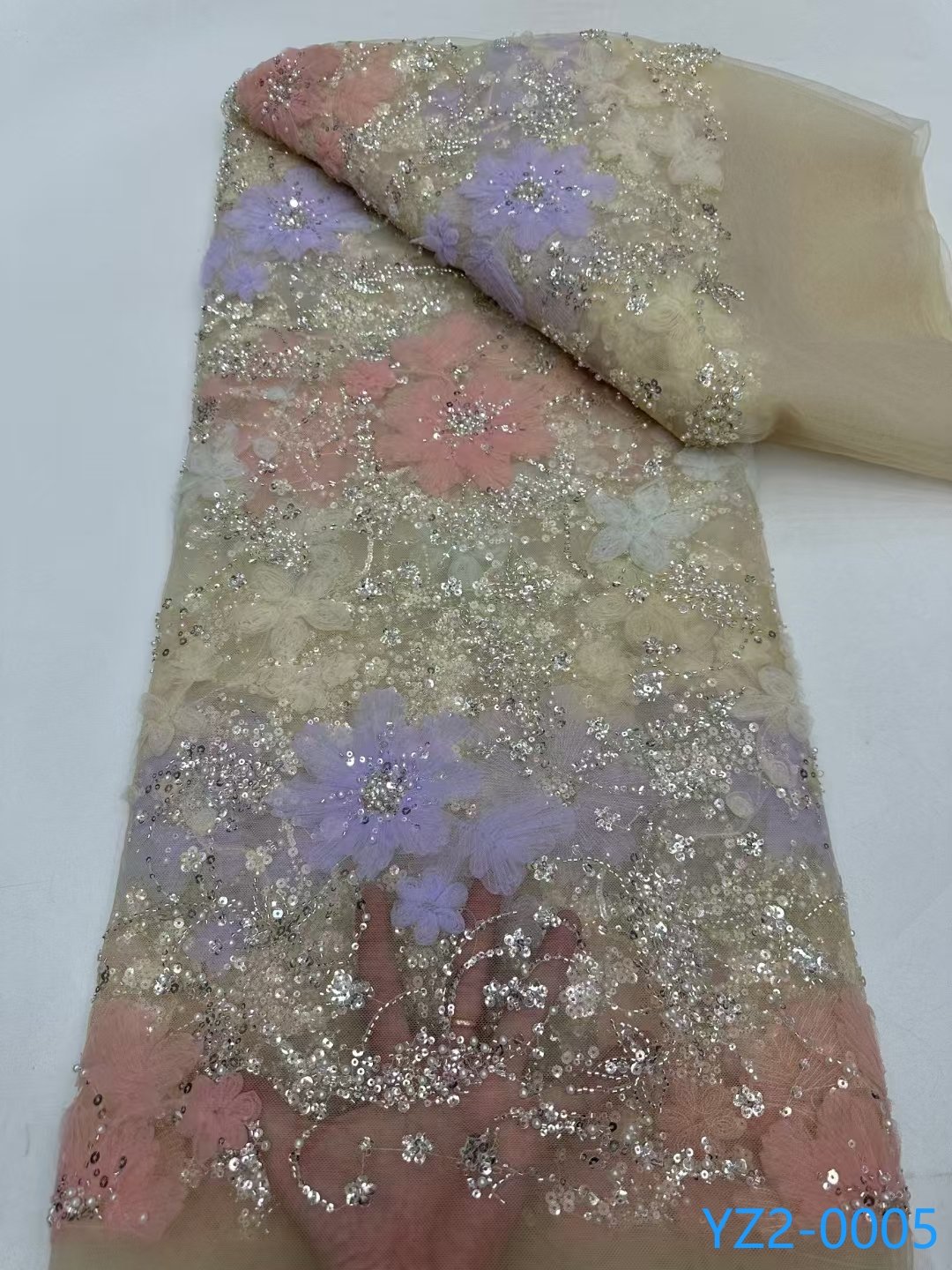 YZ Embroidery Luxury party supplies Colorful wedding lace High quality Sequins beads fabrics for evening dress Embroidery fabric