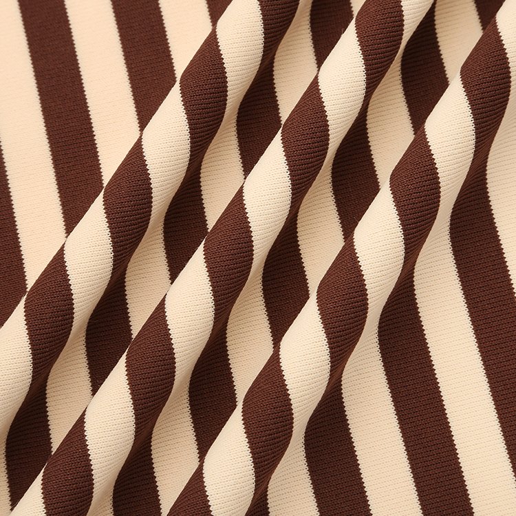 Wholesale 95%Polyester 5%Spandex Fashion 4-Way Stretch natural color Dyed Yarn Dyed Striped Ribbed Knit Fabric for Pants Dresses