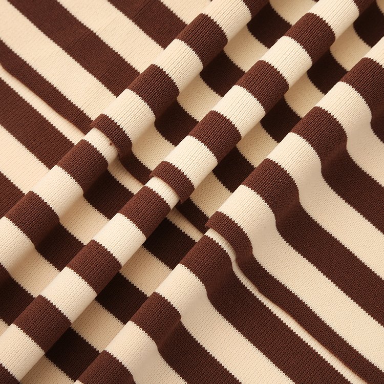Wholesale 95%Polyester 5%Spandex Fashion 4-Way Stretch natural color Dyed Yarn Dyed Striped Ribbed Knit Fabric for Pants Dresses