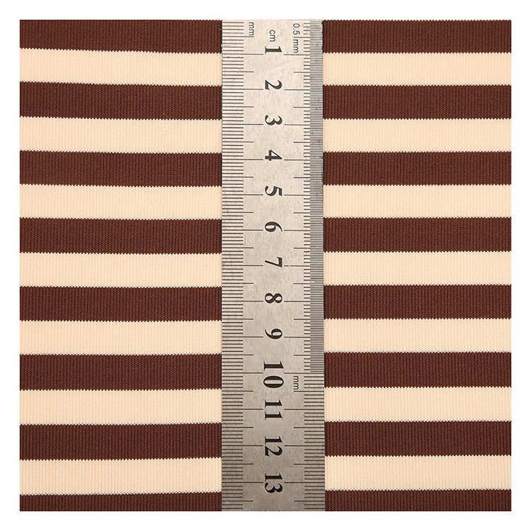 Wholesale 95%Polyester 5%Spandex Fashion 4-Way Stretch natural color Dyed Yarn Dyed Striped Ribbed Knit Fabric for Pants Dresses
