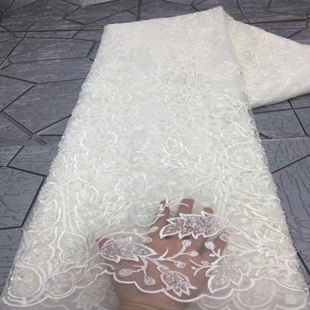 newly design high quality african embroidery lace with sequin beaded tulle fabric for weddings