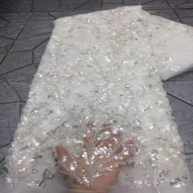 newly design high quality african embroidery lace with sequin beaded tulle fabric for weddings