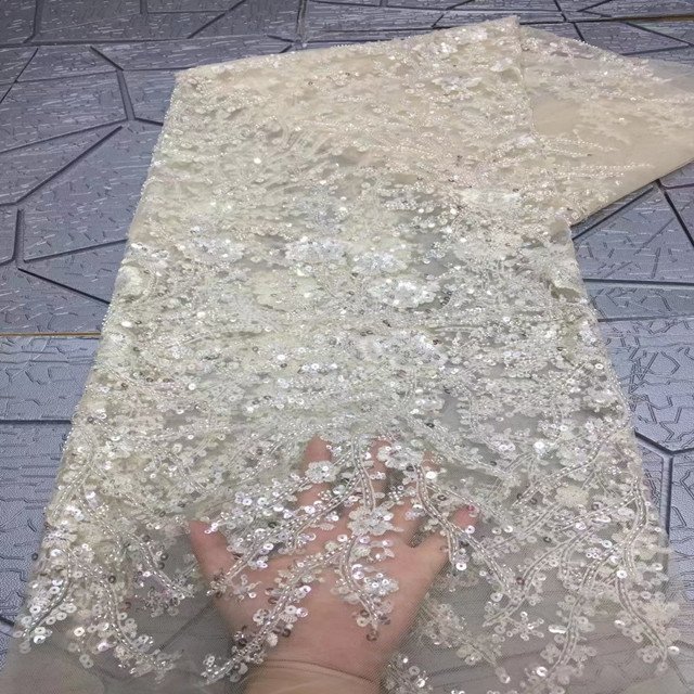 newly design high quality african embroidery lace with sequin beaded tulle fabric for weddings