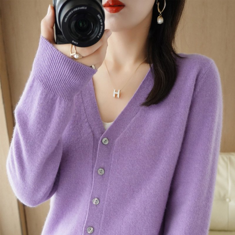 Solid Coloropen Cardigan Woman Knit Sweater Button Front Long Sleeve Knit Sweater Cardigan For Women