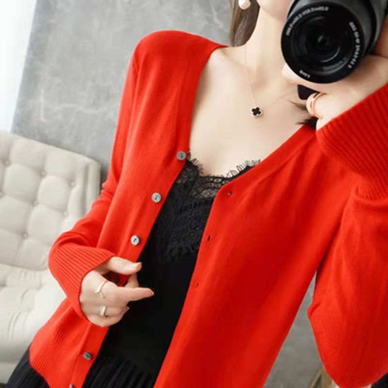 Solid Coloropen Cardigan Woman Knit Sweater Button Front Long Sleeve Knit Sweater Cardigan For Women