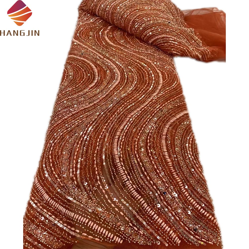 African Luxury French Tulle Sequin Lace Fabric High Quality Embroidery Sequins Lace Fabric For Nigerian Party Dress