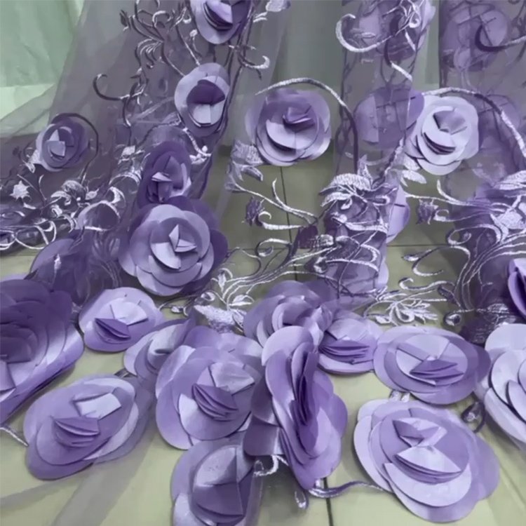 High Quality 3D Floral Applique Lace Rose Embroidery Lace Fabric Material For Dress Making