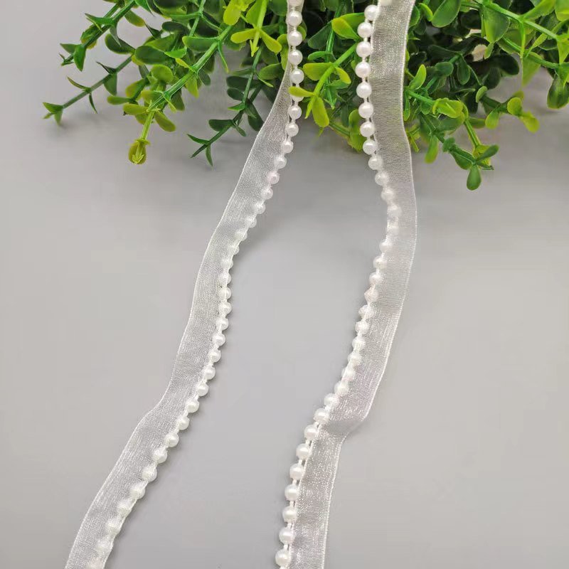 Hot selling 1.2cm organza ribbon high quality ribbon fabric with beads for clothing dresses hats