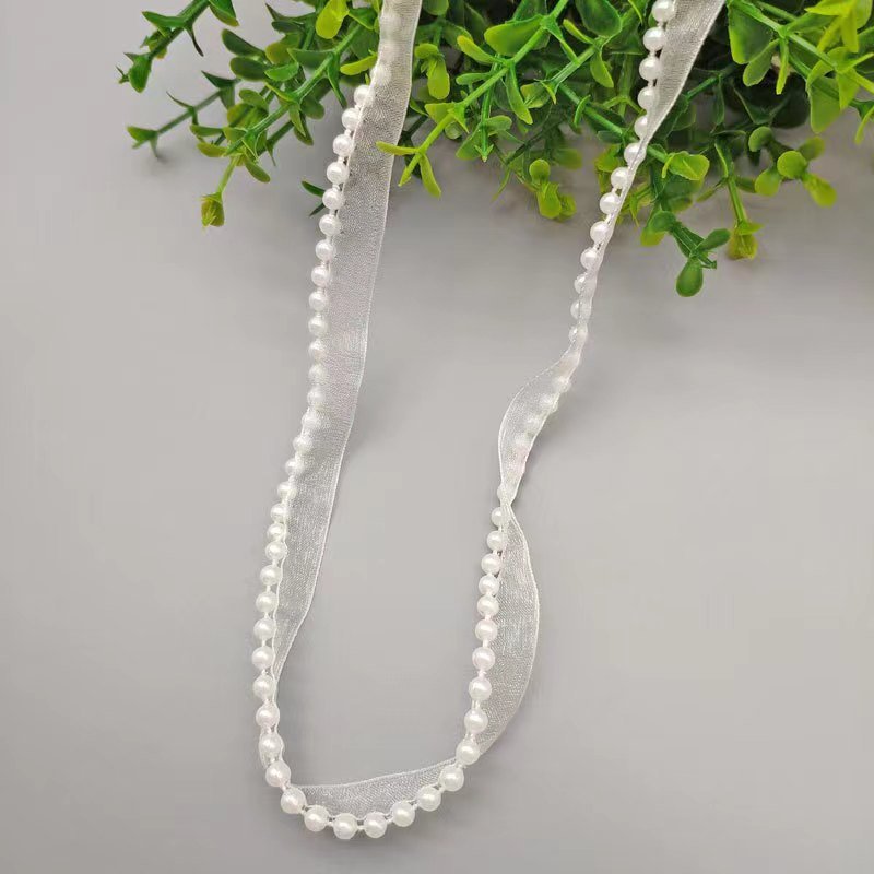 Hot selling 1.2cm organza ribbon high quality ribbon fabric with beads for clothing dresses hats
