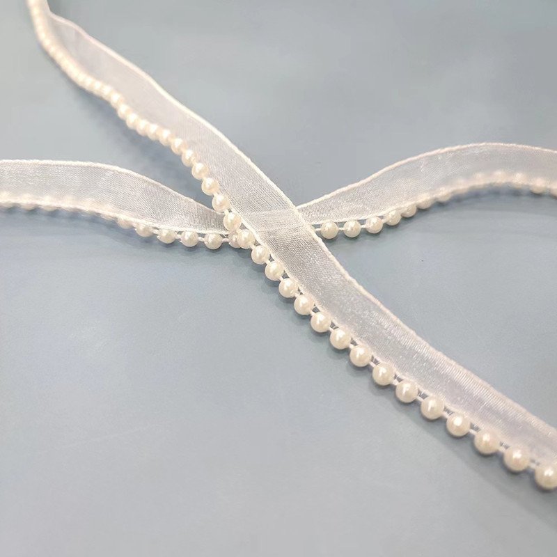 Hot selling 1.2cm organza ribbon high quality ribbon fabric with beads for clothing dresses hats