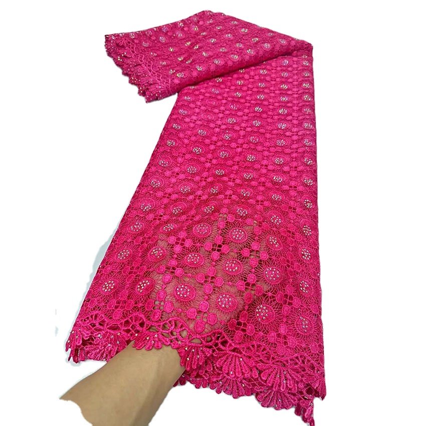 custom large flower Through Embroidery fabric cotton fabrics for clothing Stones other home textile