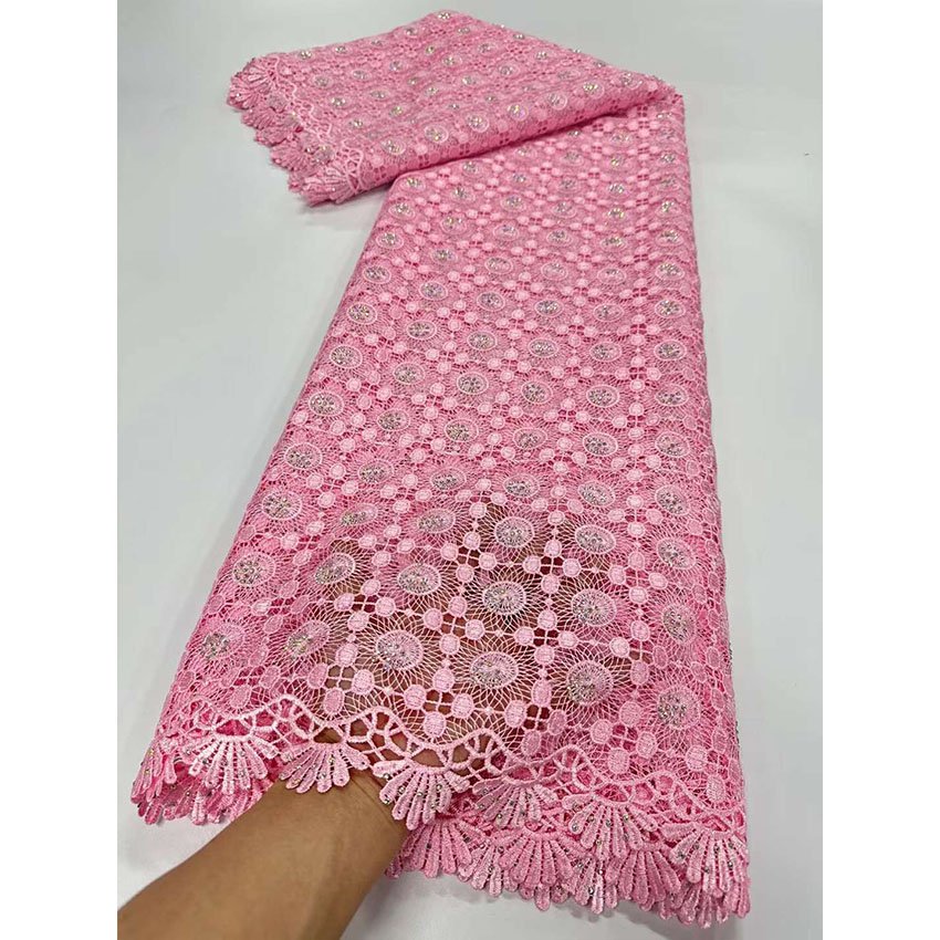custom large flower Through Embroidery fabric cotton fabrics for clothing Stones other home textile