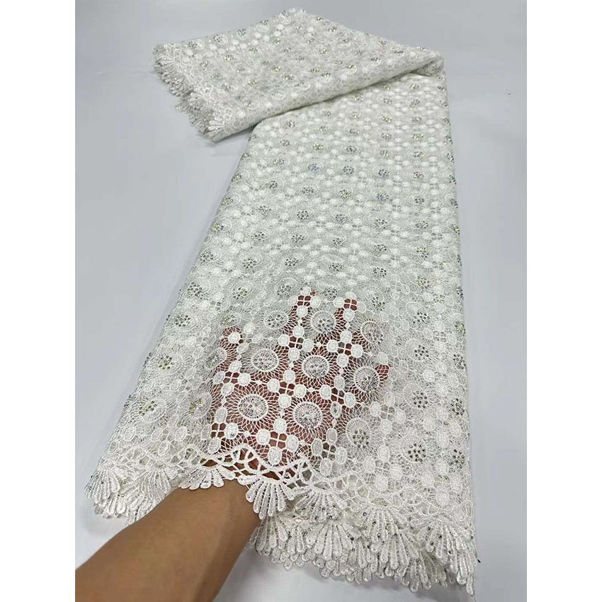 custom large flower Through Embroidery fabric cotton fabrics for clothing Stones other home textile
