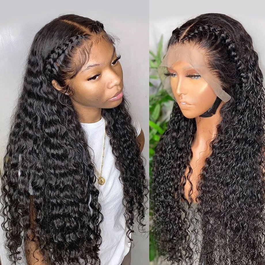 28 inch HD Lace Full Virgin Brazilian Human Hair Wigs Deep Wave Curly Transparent Lace Front Human Hair Wigs for Black Women