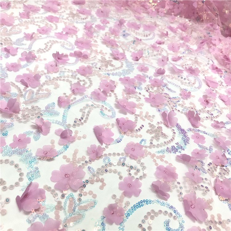 Laser 3D embroidery fabric dress improved cheongsam luggage DIY gauze lace fabric wedding dress sequin fabric