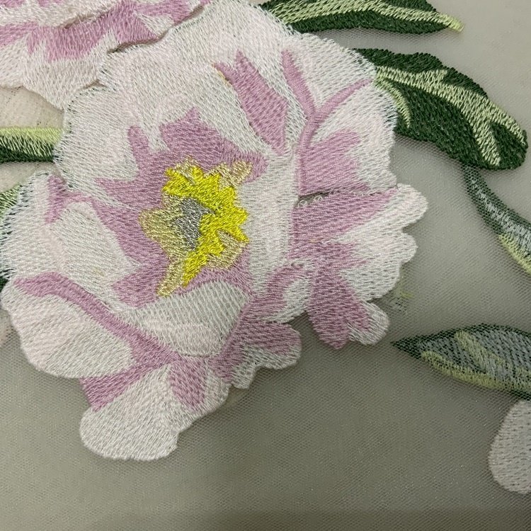 Polyester nylon pink rose floral lace mesh embroidered fabric embroidery for wedding dress