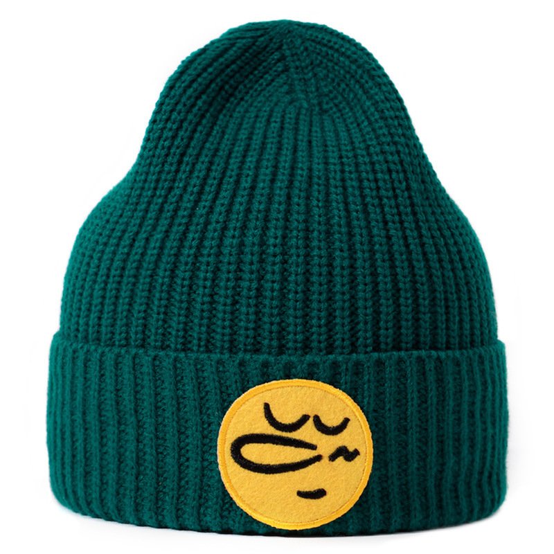 Eco Sustainable Recycled RPET Acrylic Wool Customized Woven label Patch Beanie Winter Warm Skull Cuff Ribbed Gorras Knitted Hats