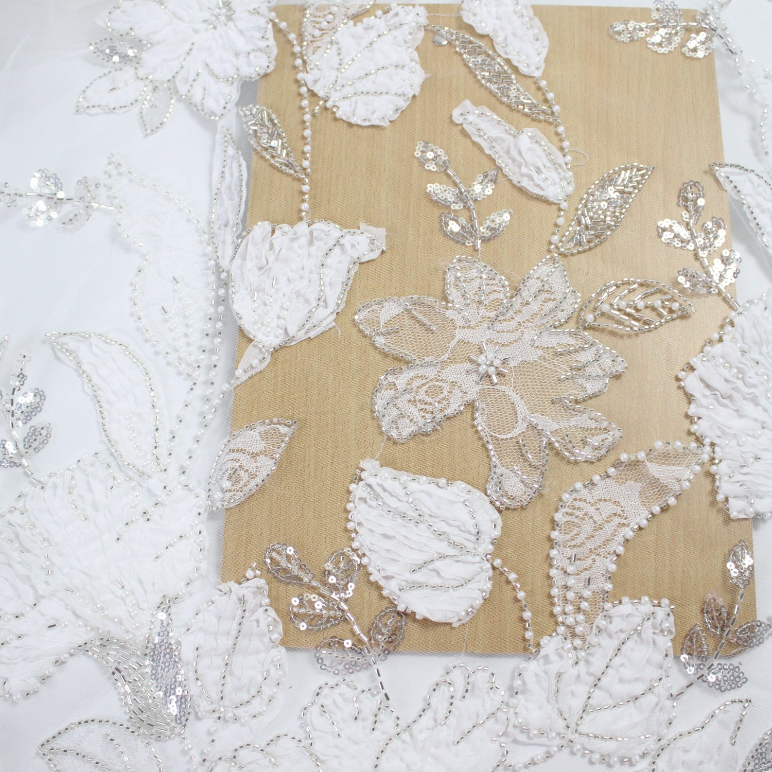 LH Luxury Flower Rope 3D Beaded Pearl Lace Fabric Bridal Wedding Party Stage Glitter Sequin Embroidered Fabric For Women Dress