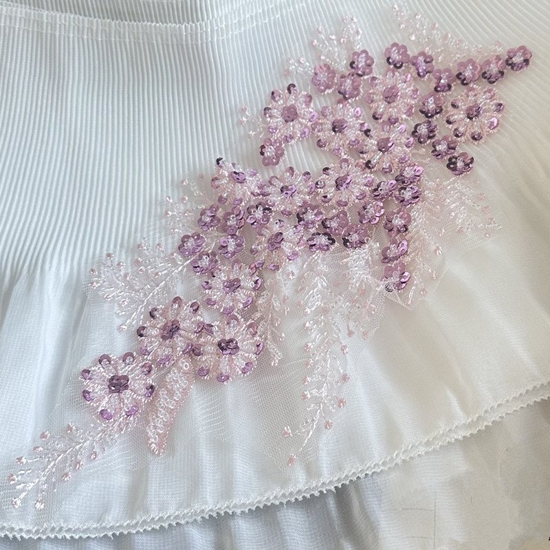 3 d flower Polyester Chemical Embroidery beaded Lace Applique heavy sequins patches For Dress