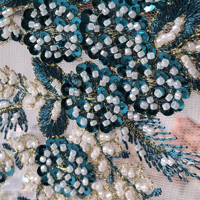 3 d flower Polyester Chemical Embroidery beaded Lace Applique heavy sequins patches For Dress