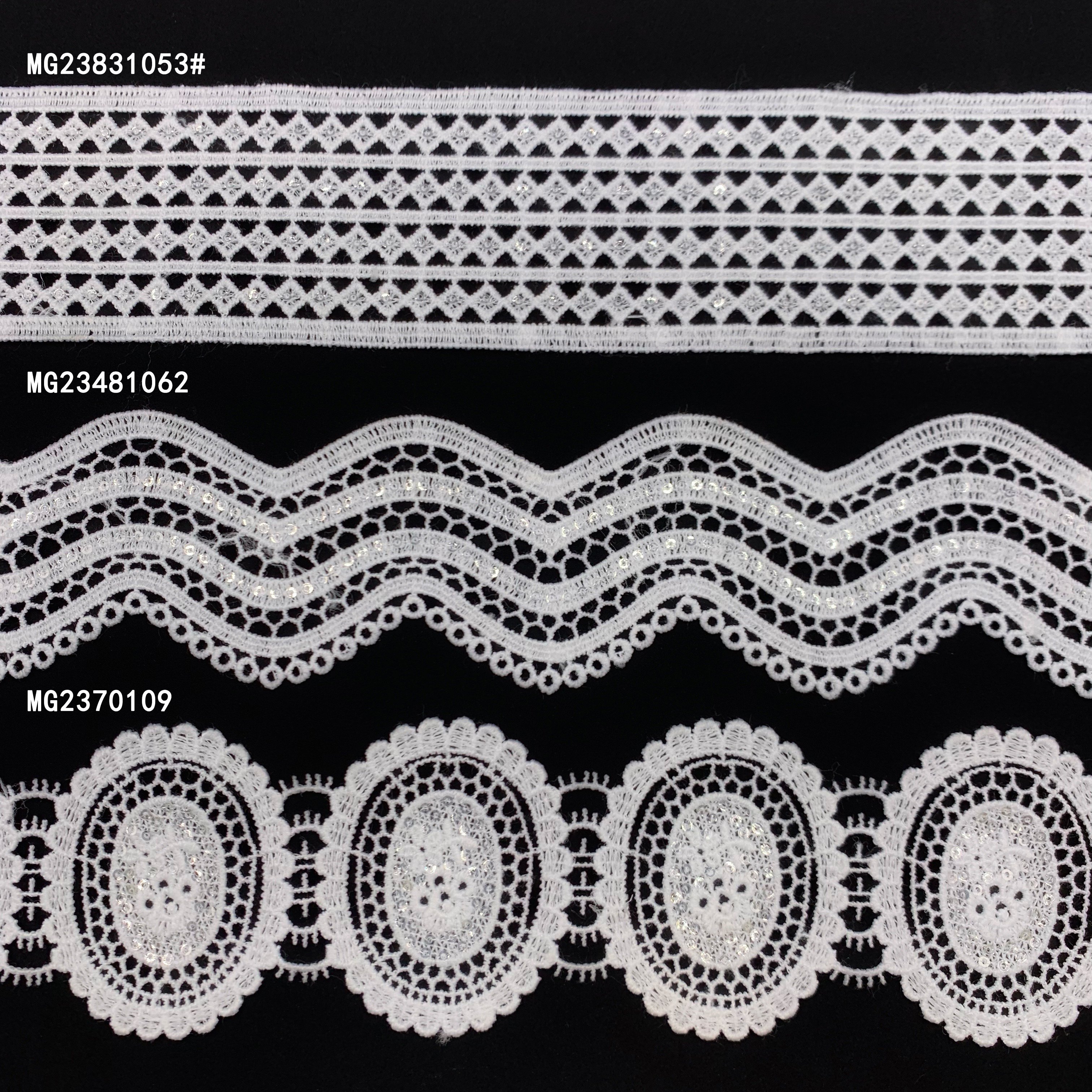Luxury Wholesale White Renda Shiny Dentelle Fabric Milk Silk Sequin Tassel Fringe Lace Trim