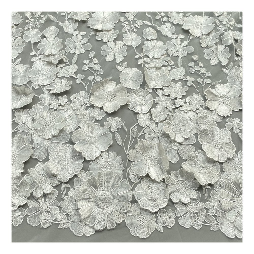 Factory Direct Sale New Style 3D Three-dimensional Handmade Decals Lace Sustainable Flower Tulle Embroidery Fabric