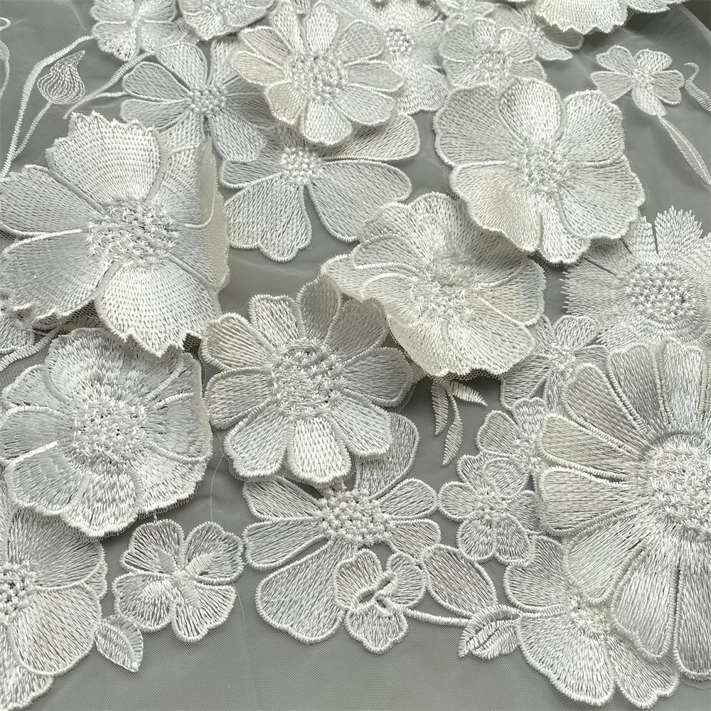 Factory Direct Sale New Style 3D Three-dimensional Handmade Decals Lace Sustainable Flower Tulle Embroidery Fabric
