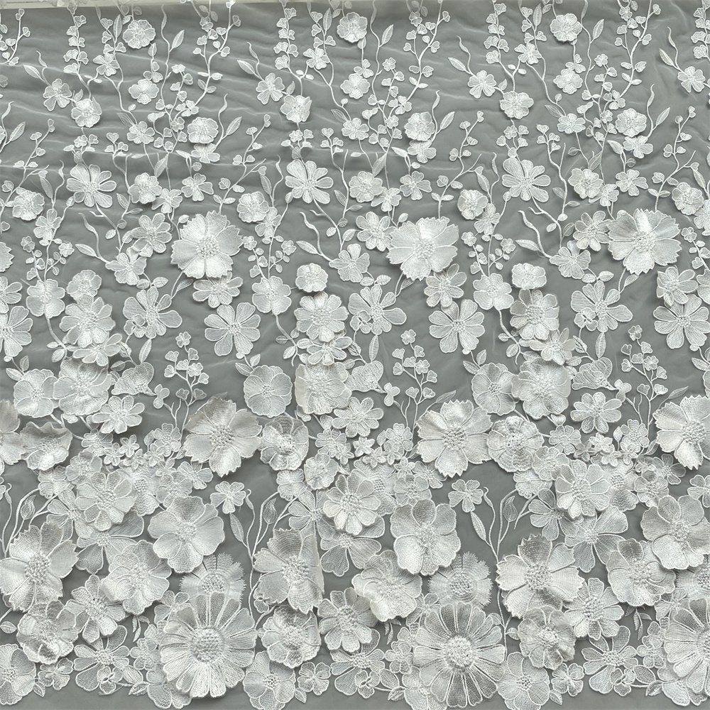 Factory Direct Sale New Style 3D Three-dimensional Handmade Decals Lace Sustainable Flower Tulle Embroidery Fabric