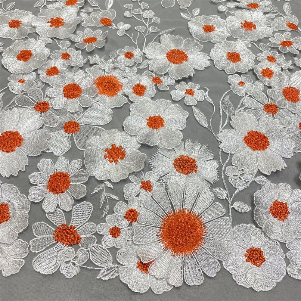 Factory Direct Sale New Style 3D Three-dimensional Handmade Decals Lace Sustainable Flower Tulle Embroidery Fabric