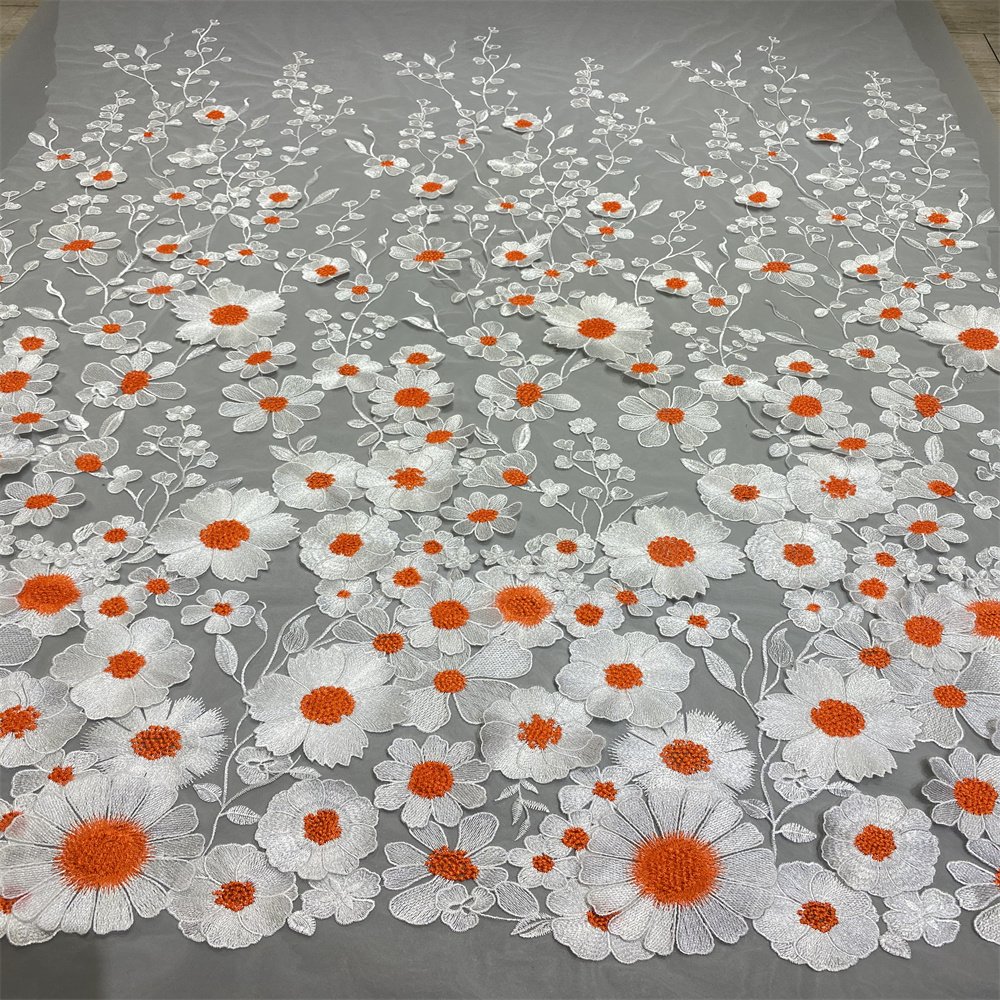 Factory Direct Sale New Style 3D Three-dimensional Handmade Decals Lace Sustainable Flower Tulle Embroidery Fabric