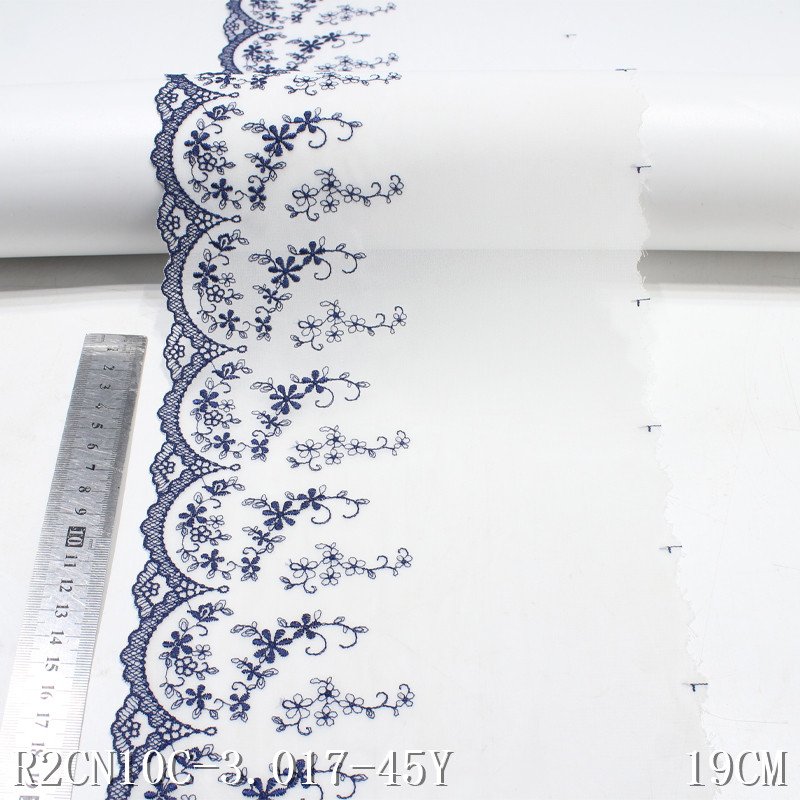 New French Polyester Embroidery Lace Trim White Chiffon Tulle Lace Fabric 19cm for Dress