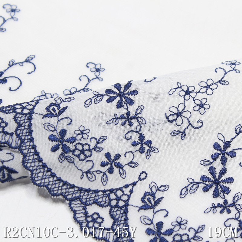 New French Polyester Embroidery Lace Trim White Chiffon Tulle Lace Fabric 19cm for Dress