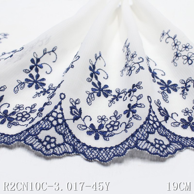 New French Polyester Embroidery Lace Trim White Chiffon Tulle Lace Fabric 19cm for Dress