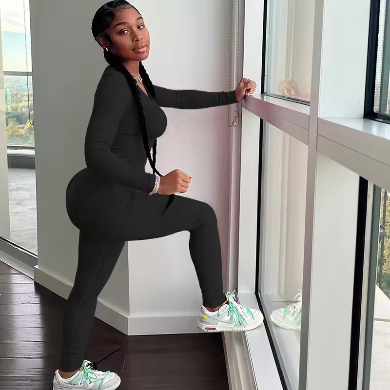 ready to ship products poly ribbed long sleeves t-shirt legging 2 two piece lounge wear set loungewear 2024 for women clothing