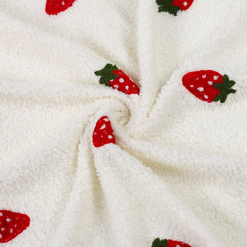 Sherpa Printed Strawberry Embroidery Polyester Fleece Knitted Fabric For Clothes