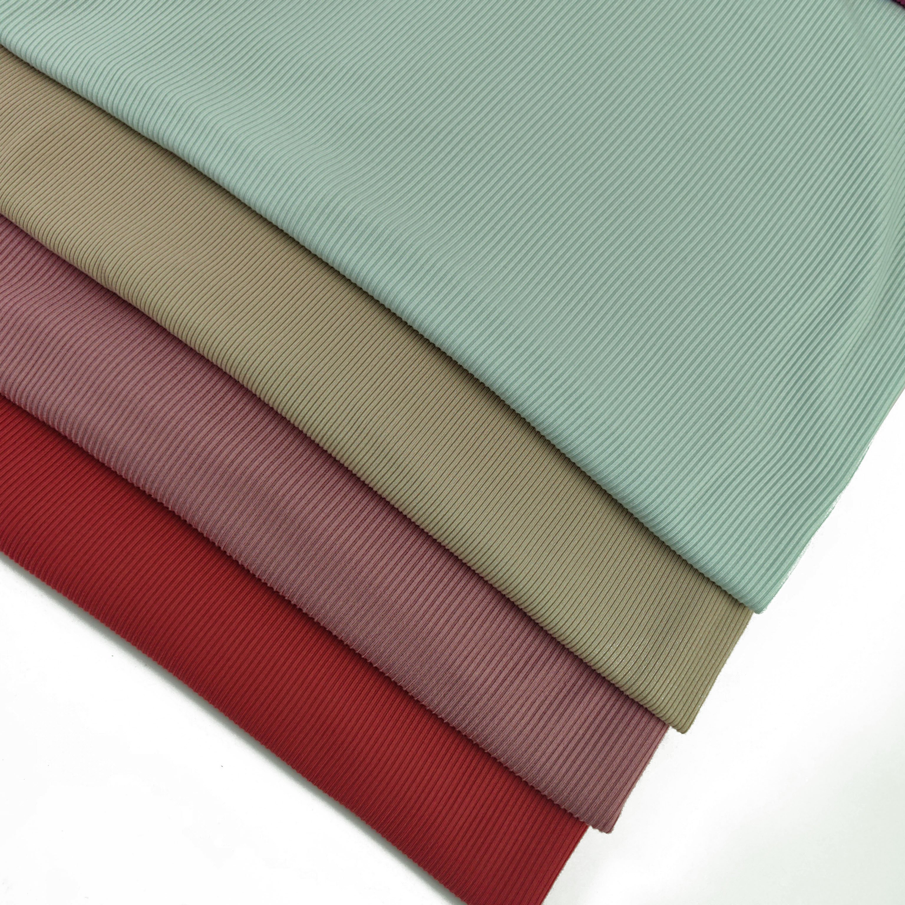 CUSTOMIZE KNITTED RIB 2X2 FABRIC 100% polyester spandex stretch FABRIC for women garment 95% poly 5%span