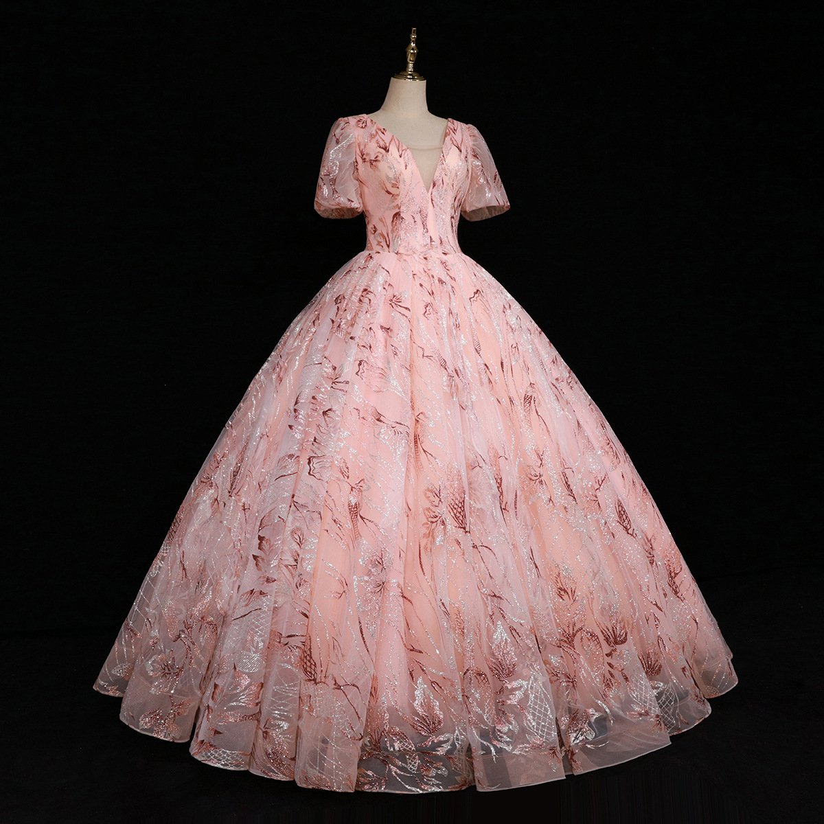 Elegant Lace Long Formal Evening Party Ball Gown Pink Princess Prom Dresses