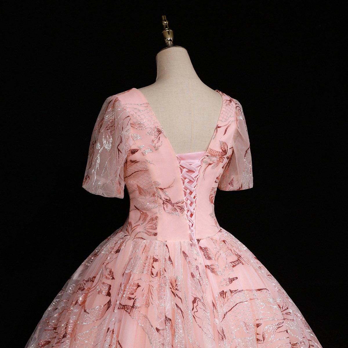 Elegant Lace Long Formal Evening Party Ball Gown Pink Princess Prom Dresses