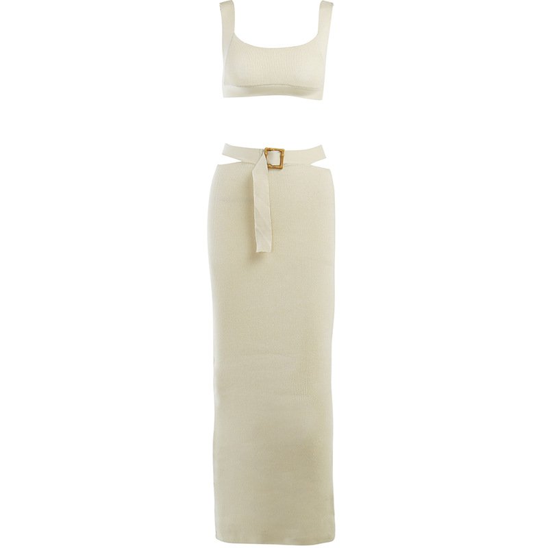 Sleeveless Strap Backless Party Dress Women Clothing 2023 Vestido Fashion Night Club Ribbed Evening 2 Pcs Dresses Knitted 2469