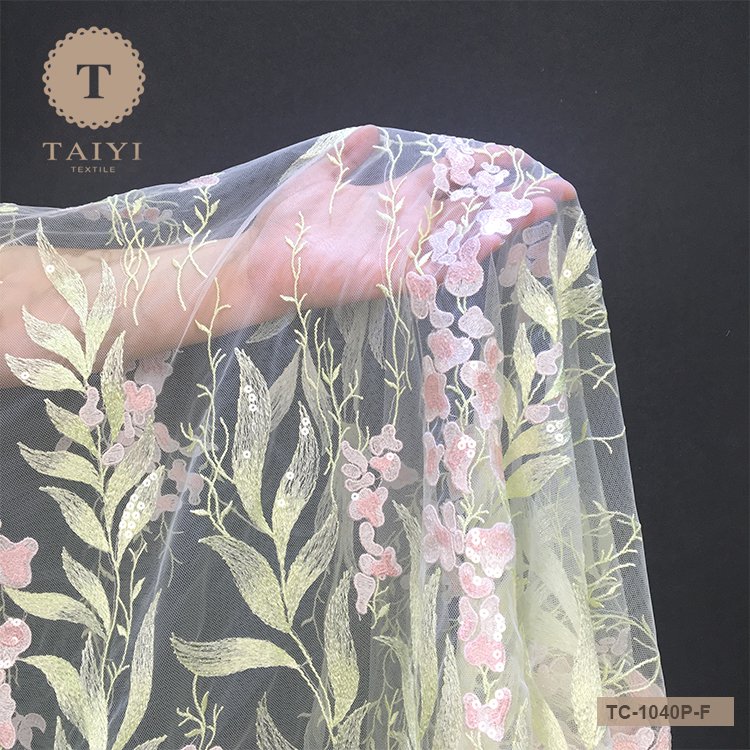 Embroidery lace netting net sequin fabric mixed color lace for dress