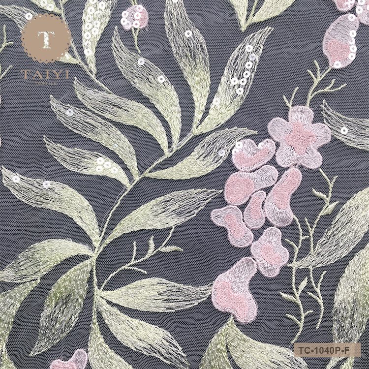 Embroidery lace netting net sequin fabric mixed color lace for dress