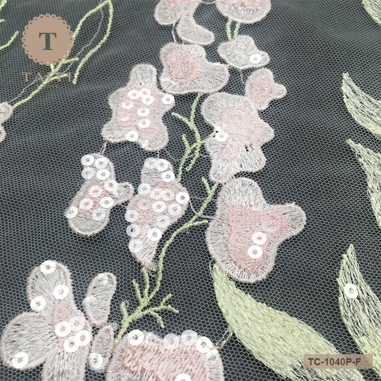Embroidery lace netting net sequin fabric mixed color lace for dress
