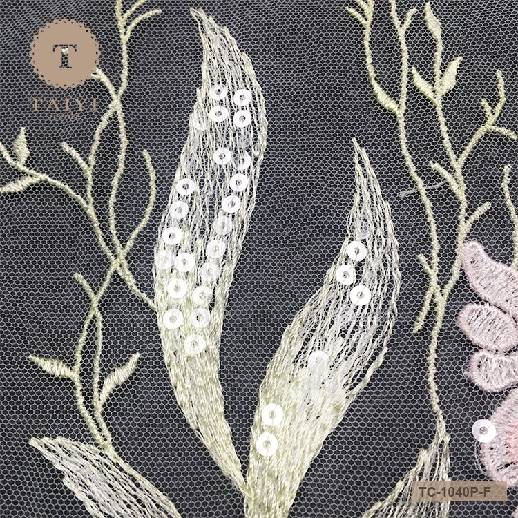 Embroidery lace netting net sequin fabric mixed color lace for dress