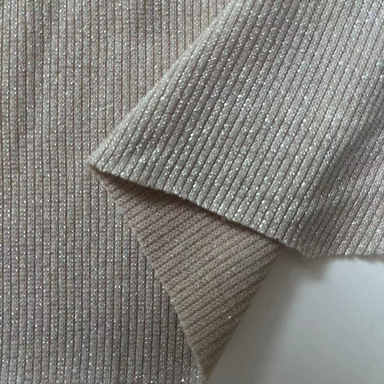 Shiny Colorful Lurex Spandex Fabric for Girls Stretch Rib Metallic Gold/Silver Knit Yarn Polyester with Dye-Pattern