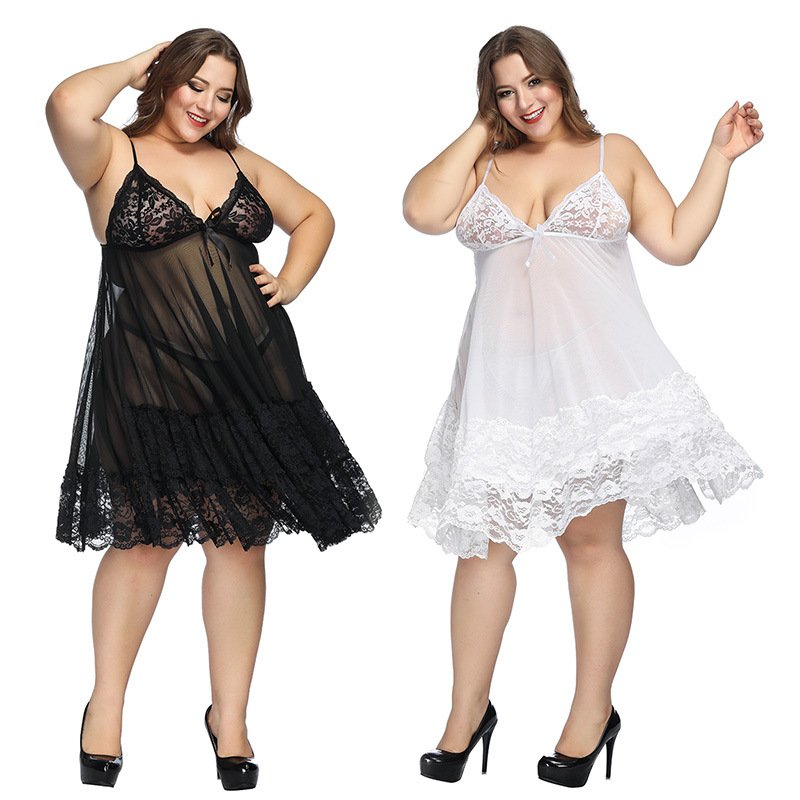 Wholesale women plus size sexy nightdress see through lace sleepwear