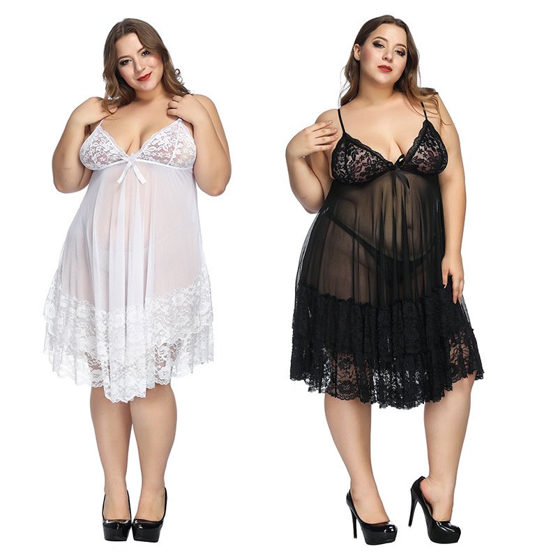 Wholesale women plus size sexy nightdress see through lace sleepwear