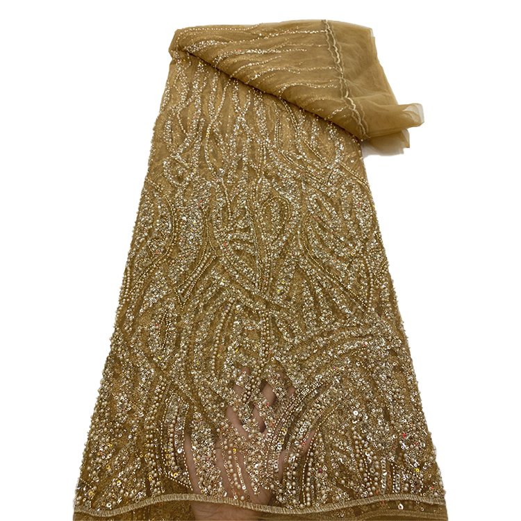 Beaded Latest African Lace Premium Lace Sequins Beads Embroidered Tulle Laces Fabrics for Women