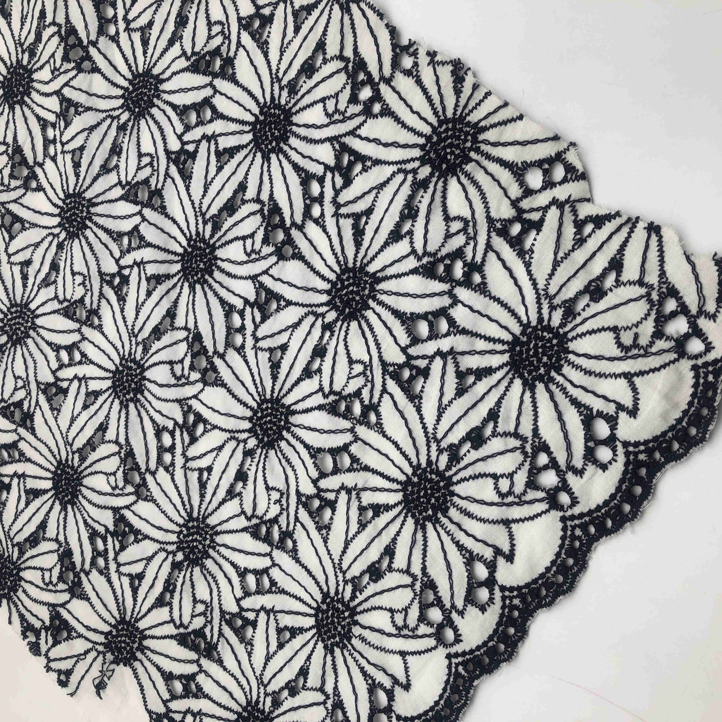 Jiede Black White Ivory Swiss 100% Cotton Eyelet Voile double color floral embroidery lace fabric