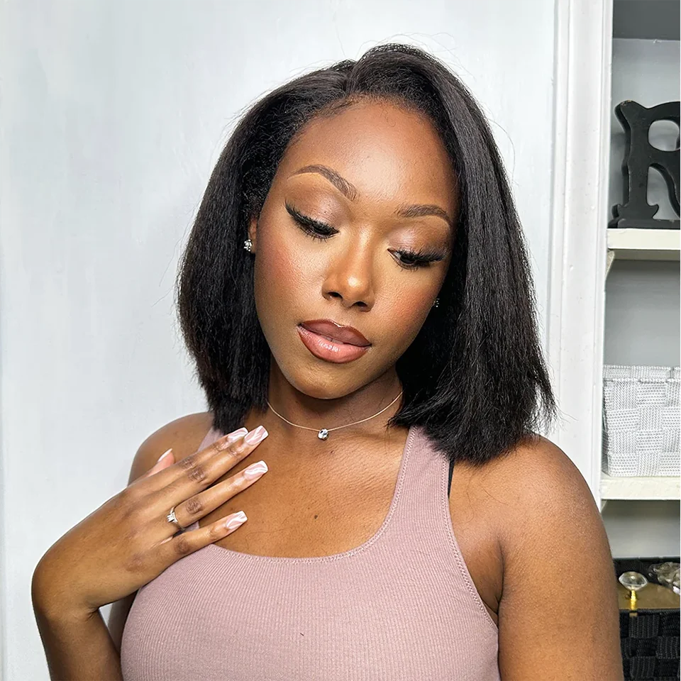 Afro Kinky Straight Side Part Lace Wig 13x1 Bob Human Hair Wigs for Women Brazilian Perruque Cheveux Humains Short BOB Lace Wig